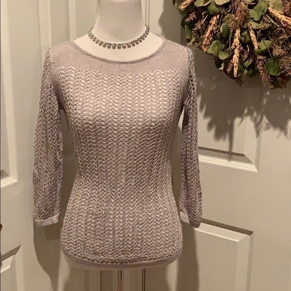 Light gray Ann Taylor open weave sweater - Picture 1 of 8